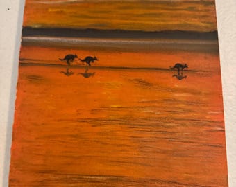 Kangaroos Jumping in Sunset  Lake