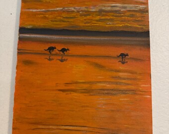 Kangaroos Jumping in Sunset  Lake
