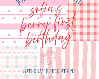 Berry First Birthday Bundle | Editable Canva Templates | Instant Download
