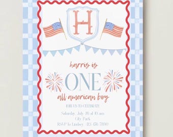 ONE All-American Birthday Invitation Template | Editable Canva Invite