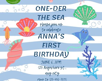 One-der the Sea Birthday Bundle | Editable Canva Templates| Instant Download