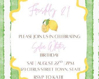 Freshly 21 Birthday Invitation Template | Editable Canva Invite
