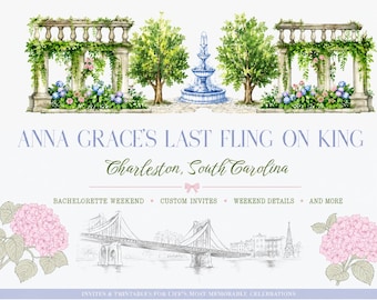 Charleston Bachelorette Invitation Template | Last Fling on King Invite | Coastal Garden Bridal Weekend
