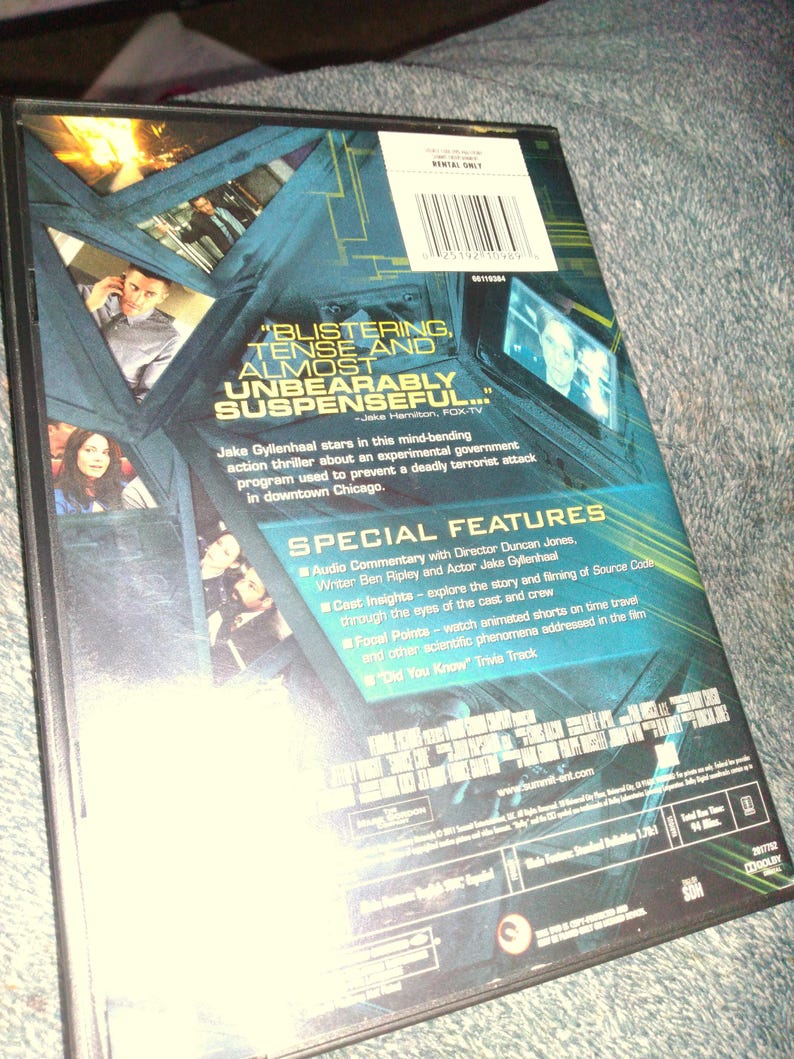 May include: A DVD case with a teal and black design, featuring images of actors and text. The back of the case includes quotes like "Blistering, tense and almost unbearably suspenseful." Special features are listed, including audio commentary and trivia.