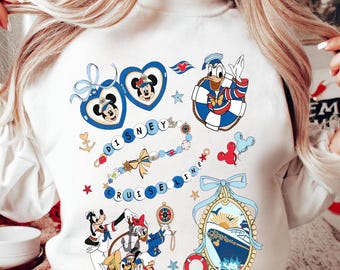Watercolor Mickey And Friends Sailor Png, Vintage Disney Cruise Line Locket Heart Coquette Bow Png, Disneyland Cruise Family Trip 2026 Png