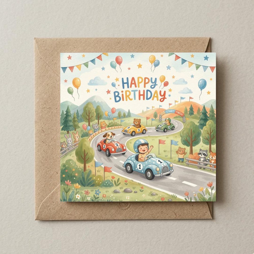 First Place Racing Sticker First-place Race Cars Birthday Card, Kids Digital Download (5