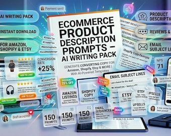 Prompt productbeschrijving e-commerce | Amazon-vermeldingssjabloon | Shopify-productkopie | Etsy SEO-instructies | AI-schrijfpakket