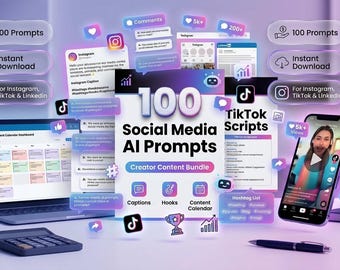 100 AI-prompts op sociale media voor Instagram, TikTok en LinkedIn (digitale download)