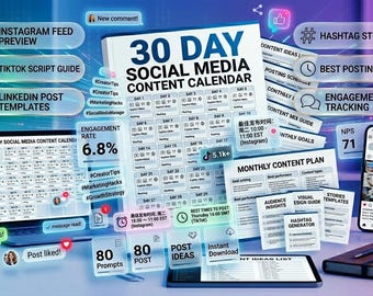 30 dagen contentkalender voor sociale media | Contentplanner-pdf (directe download)