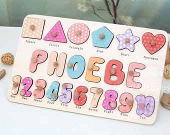 Rompecabezas de madera con forma y número, regalo personalizado para niños de 0 a 3 años: regalos para bebés, grabado gratuito.