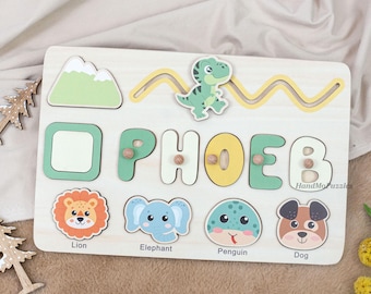 Personalized Wooden Name Puzzle: Animals , Baby First Birthday Gift,Gifts For Kids, Baby Toy, Toddler Learning Toy