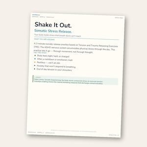 ADHD Shake It Out | Ljud + Somatisk stressreducering Utskrivbart kort för ADHD