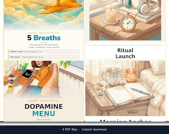 ADHD Productivity Bundle – Morning Anchor, Dopamine Menu, 5 Breaths, Ritual Launch (PDF Download)