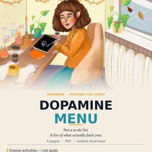 ADHDWave Dopamine Menu — ADHD personal fuel chart printable PDF, fillable 4-page digital download, what actually restores you
