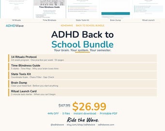 ADHD Back to School Bundle — Time Blindness, Rituals & Focus Tools for Students | Printable Kit