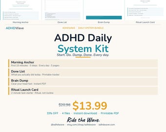 ADHD Daily System Kit — Morning Routine, Brain Dump & Done List Printables for Adults | Bundle