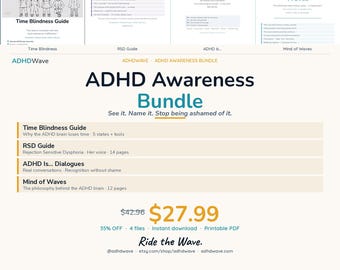 ADHD Awareness Bundle — Time Blindness, RSD Guide, Dialogues & Mind of Waves | Understanding Kit