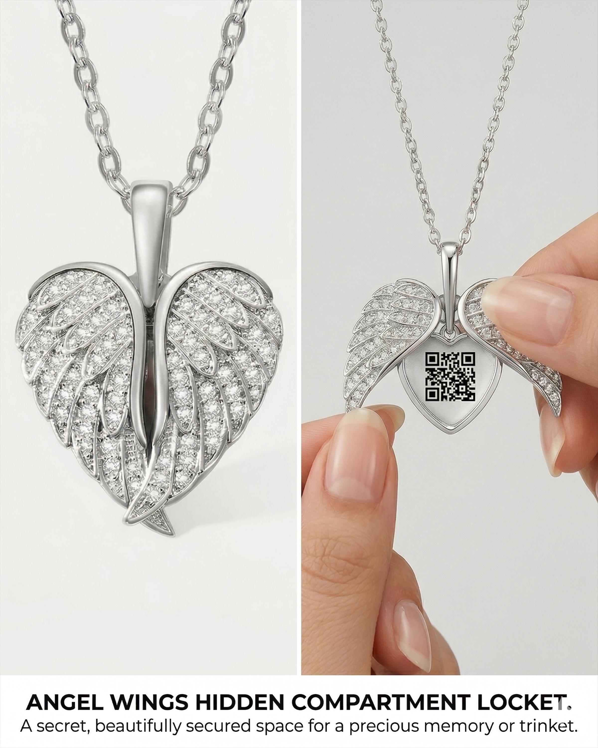 Qr Code Locket Angel Wings Locket Necklace, Hidden QR Code, Personalized Secret ...