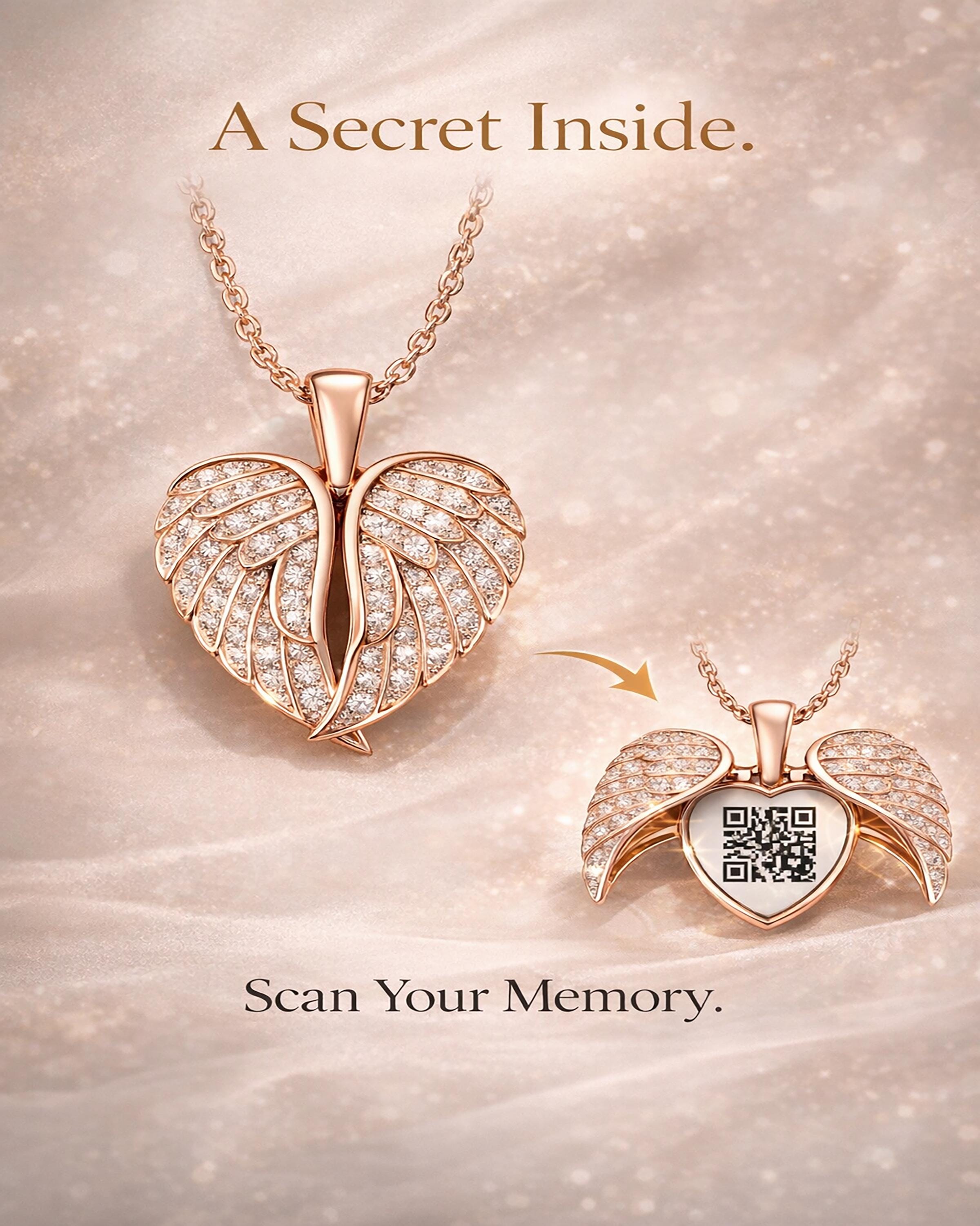 Qr Code Locket Angel Wings Locket Necklace, Hidden QR Code, Personalized Secret ...