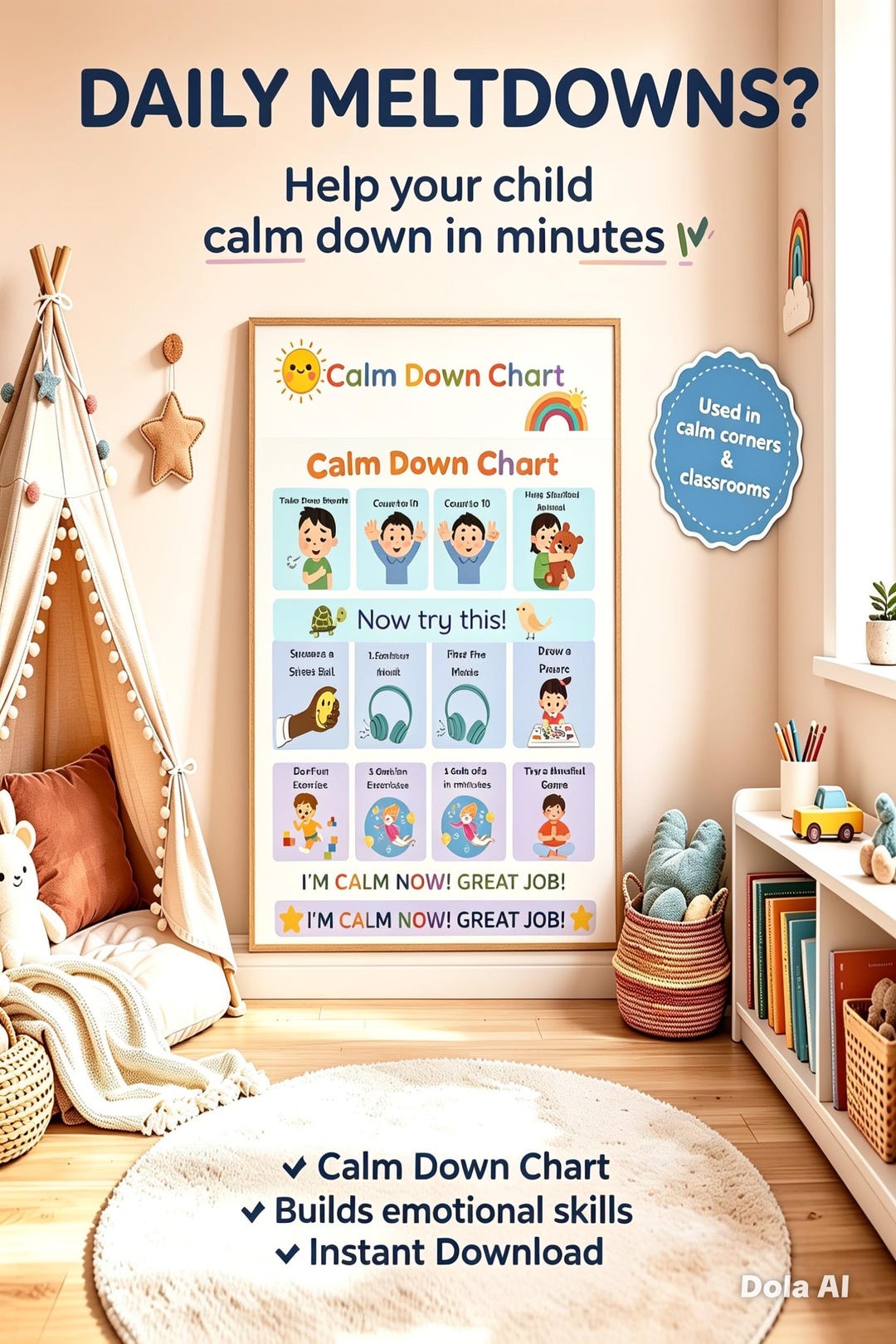 Printable Kids Calm Down Chart, Toddler Emotional Regulation Visual ...