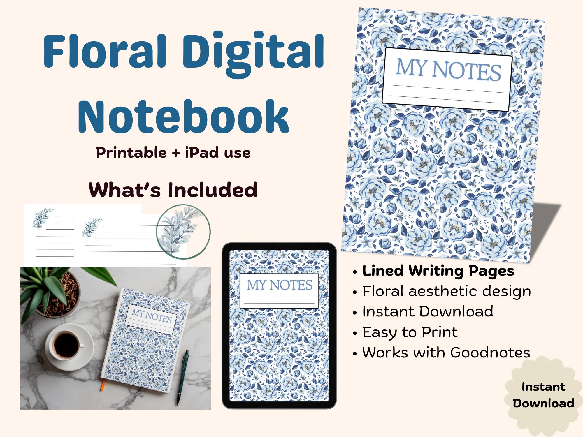 Floral Digital Notebook Printable | Lined Notes Journal | Goodnotes ...