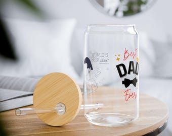 Best Dad Ever Sipper Glass, 16oz | Bamboo Lid Straw Tumbler