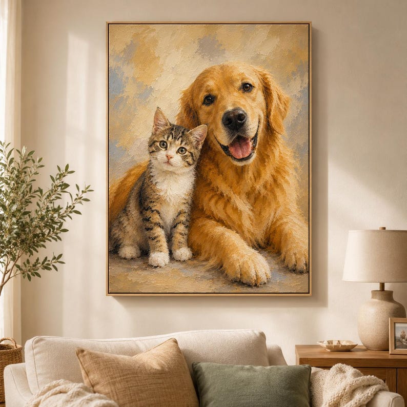 Custom Pet Portrait Oil Painting From Photo, Hand-painted Dog Cat Art ...
