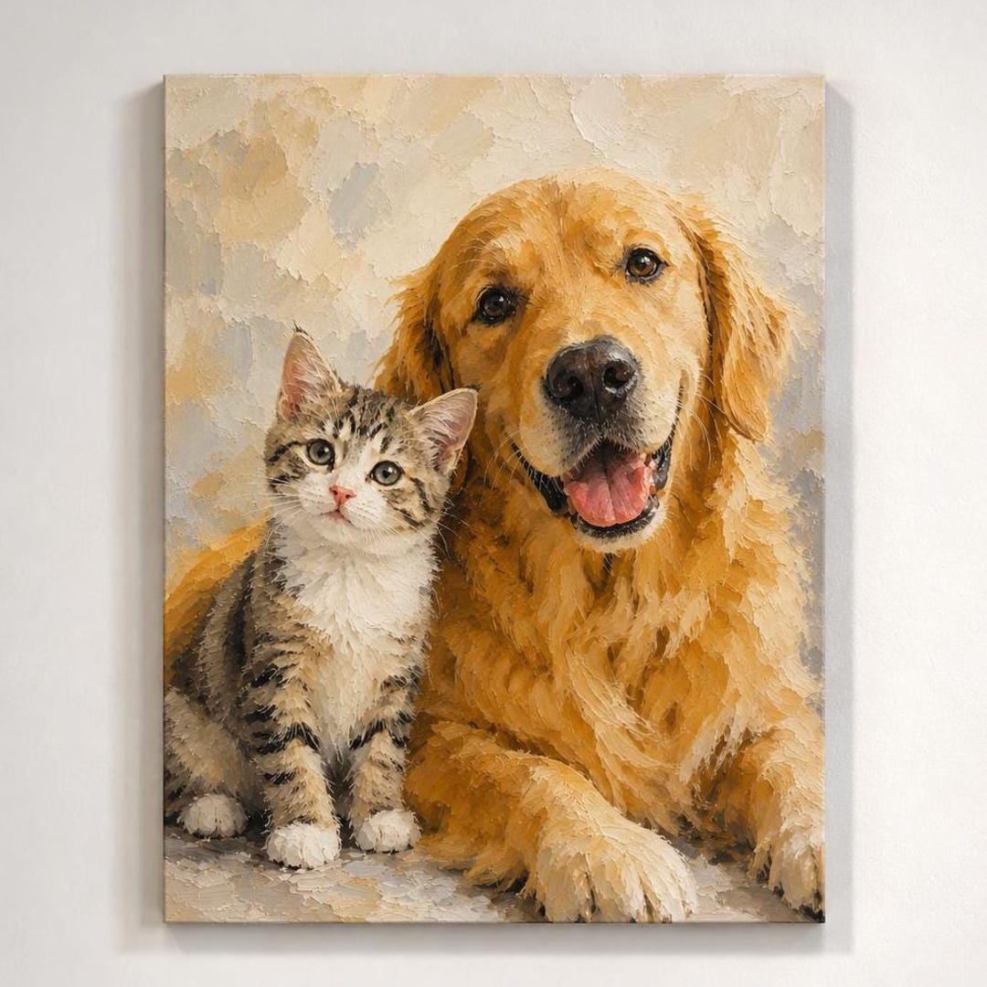 Custom Pet Portrait Oil Painting From Photo, Hand-painted Dog Cat Art ...