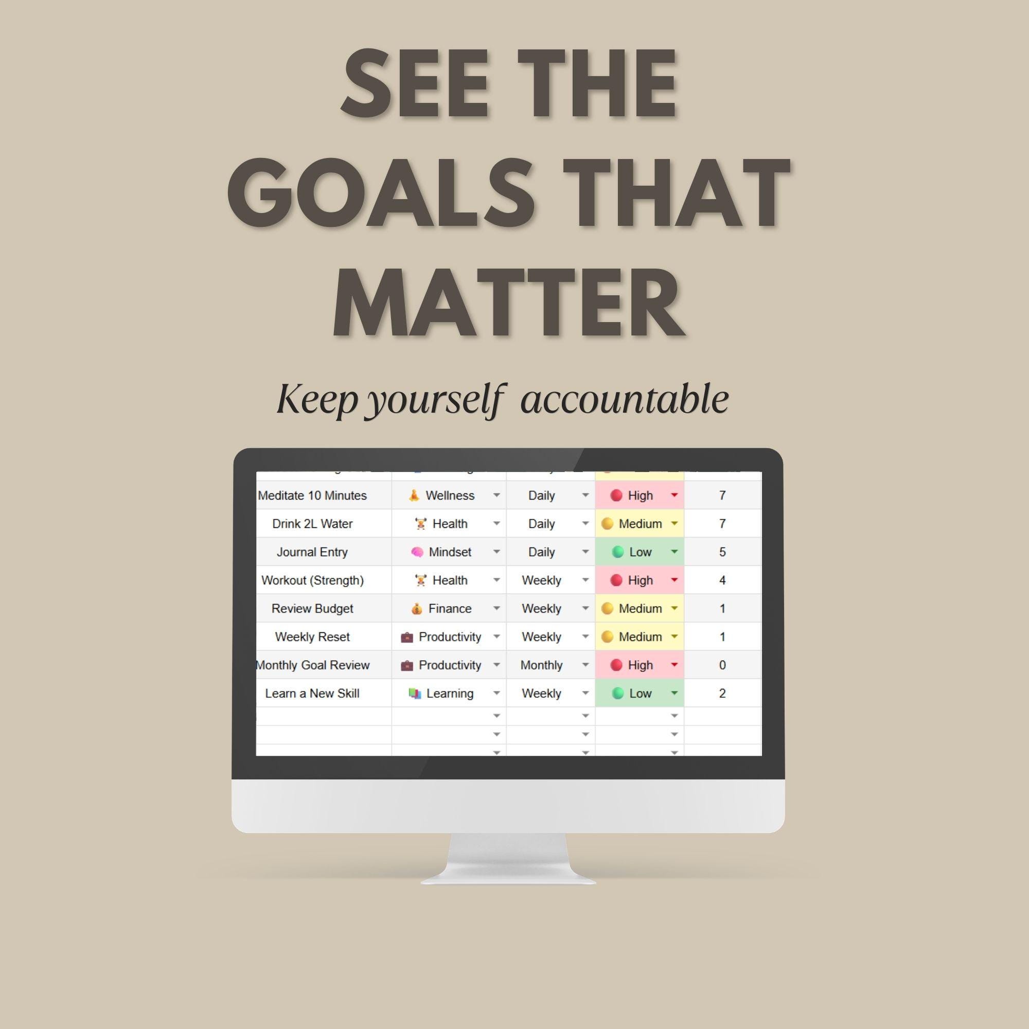 Goal Tracker Spreadsheet, Milestone Planner, Yearly Goal Setting ...