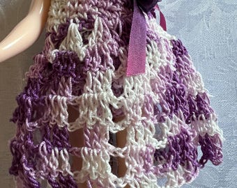 Blythe Dress. Violet and white, crocheted.