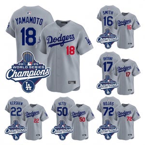 Personalized Los Angeles Dodgers Grey 2025 World Series ChampionsJersey, Custom Name & Number, Embroidered  Gift