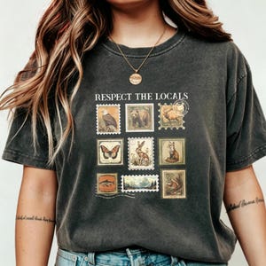 Respect The Locals Wildlife Tee, Animal Stamp Print Shirt, Retro Nature Graphic Top, Forest Animal Conservation T-shirt, Wildlife Lover Tee