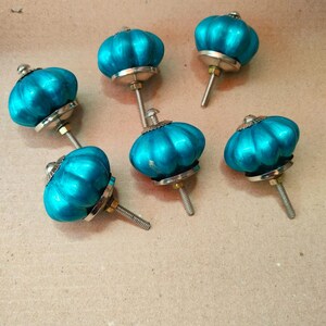 Set of 10 Teal Ceramic Drawer Knobs | Turquoise Melon Cabinet Pulls, Dresser Handle