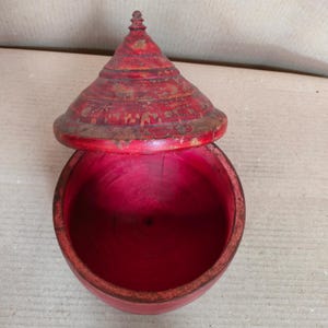 Vintage rote Zen Opferschale | Rustikales Tempel Glas, Antike Stil Holz Meditation Gefäß