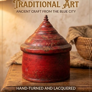 Vintage Red Zen Offering Bowl | Rustic Temple Jar, Antique Style Wood Meditation Vessel