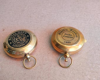 Vintage Brass Compass & Clock Set | Nautical Explorer Keepsake, Royal Navy Antique Desk Decor