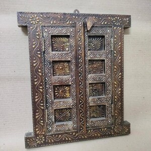 Rustic Wooden Jharokha Window Frame | Opening Shutter Indian Palace Wall Decor Panel