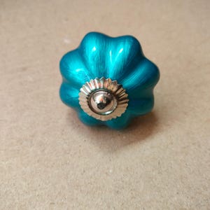 Set of 10 Teal Ceramic Drawer Knobs | Turquoise Melon Cabinet Pulls, Dresser Handle