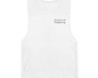 Canotta da spiaggia estiva con motivo tramonto sulla spiaggia, onde e palme