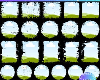 Paquete de marcos de lienzo con efecto de decoloración y bordes desgastados - Arrastra y suelta fotos - Paquete de papel con bordes rasgados - Diseño de collage de fotos por sublimación Grunge Png