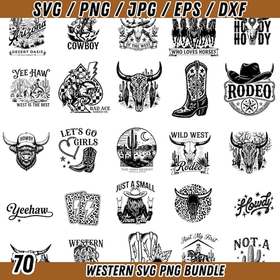 Western SVG PNG Bundle, 60 Cowboy Cowgirl, Wild West, Rodeo Designs, Country Tshirt, Graphics, Howdy PNG, Western, Sublimation Files