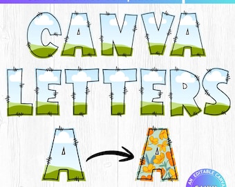 Marcos de Canva con letras estilo doodle, rellena tu propio alfabeto en mayúsculas con números, arrastra y suelta, diseño PNG para sublimación, plantilla de fuente editable