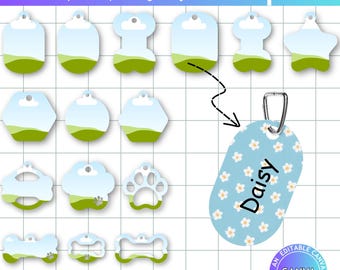 Plantilla editable de Canva para placa de identificación de perro, fácil de arrastrar y soltar, plantilla de sublimación para placa de identificación de perro, plantilla de placa de hueso, etiqueta para placa de identificación de perro, paquete de marcos de Canva