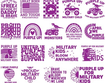 Militärkind-Svg-Bundle, Monat des Militärkinds Svg, Militärkinder Png, Purple Up Png, Vaterländische Armee-Kind-Shirt-Design-Svg