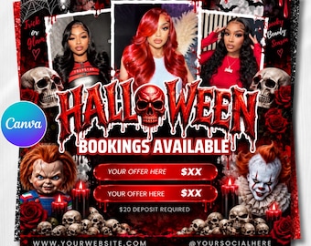 Plantilla editable de folleto de reservas de octubre, folleto de evento de Halloween, plantilla de folleto de reservas de Halloween, plantilla de cita para salón de belleza de pestañas y uñas