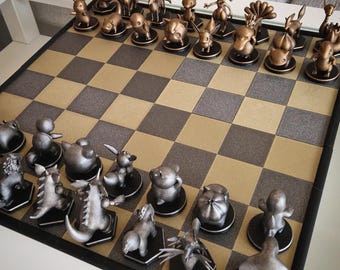 Printed Fantasy Chess Set, Pokemon Inspired Chess Pieces, Unique Chess Board Game, Collector Chess Set, Gift for Gamers, Handmade Style