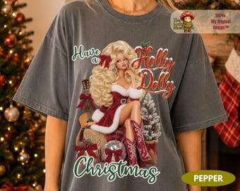 Holly Dolly Weihnachtsshirt, Retro-Weihnachtspullover mit Dolly-Motiv, Country-Musik-T-Shirt, Damen-Weihnachtspullover, Western-Weihnachtspullover