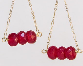 Faceted Ruby and Gold-filled Triangle Drop Earrings