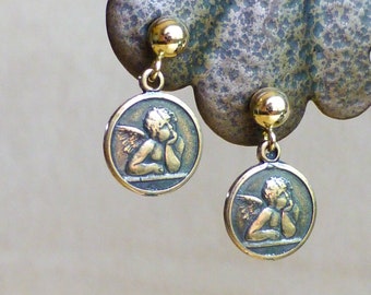 Tiny Cherub Coin Earrings on Gold-Filled Posts