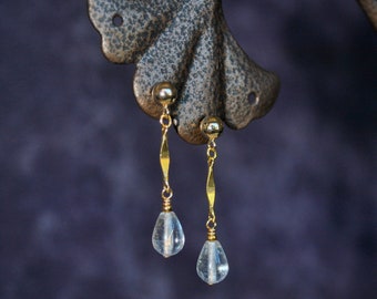 Clear Quartz Crystal Teardrop Earrings on Gold-filled Posts